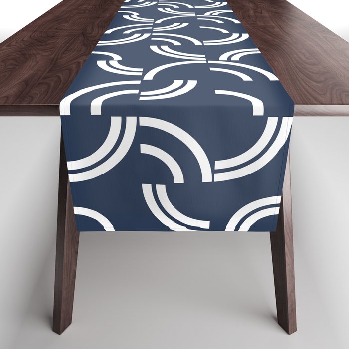 White curves on navy blue background Table Runner