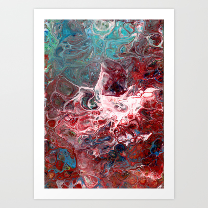 Freeform 21 Red And Aqua Original Acrylic Flow Painting Art