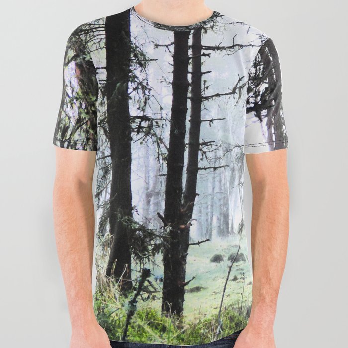 Scottish Pine Forest Misty View in I Art and Afterglow  All Over Graphic Tee