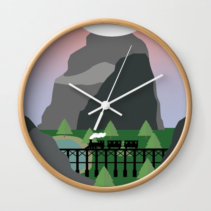 Train in valley Wall Clock