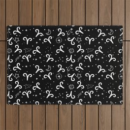 Black And White Aries zodiac hand drawn pattern Outdoor Rug