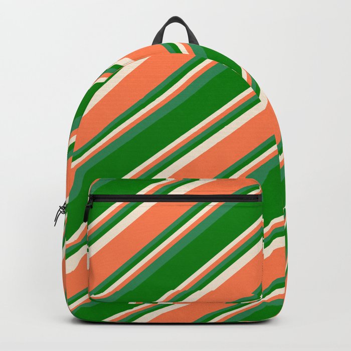 Beige, Coral, Sea Green, and Green Colored Pattern of Stripes Backpack