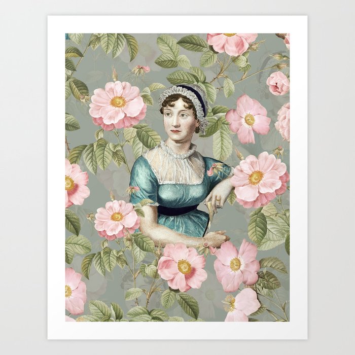My Tribute to Jane Austen- Jane Austen And Redouté Roses Art Print by ...