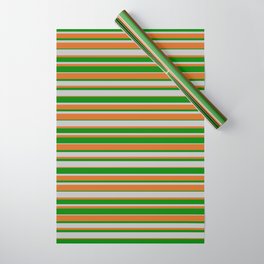 [ Thumbnail: Grey, Chocolate, and Green Colored Lined Pattern Wrapping Paper ]