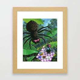  fly having picnic in spider web with big spider Framed Art Print