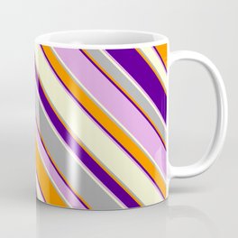 [ Thumbnail: Colorful Light Yellow, Dark Gray, Dark Orange, Indigo & Plum Colored Lines/Stripes Pattern Coffee Mug ]