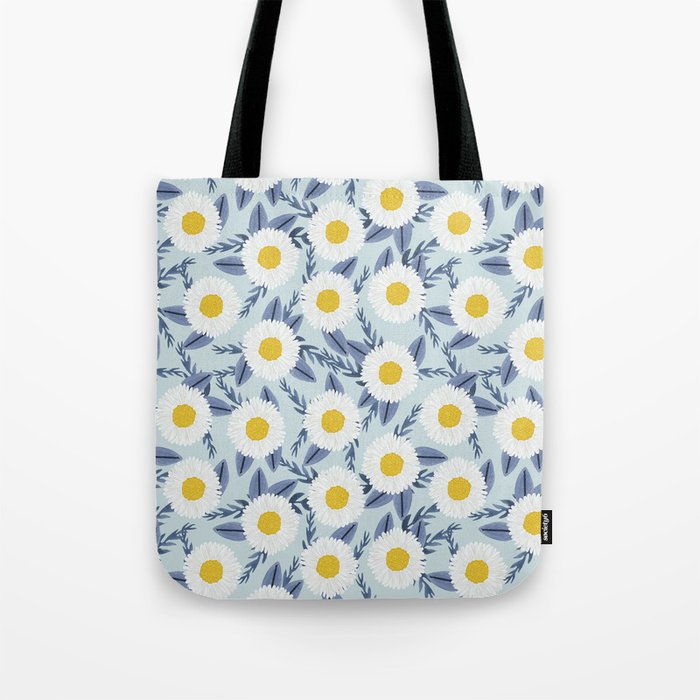 daisy flower white blue navy gold watercolor painting bohemian gardener gift unique floral pattern Tote Bag