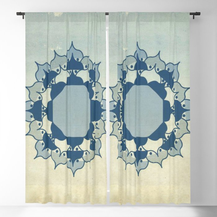 Lotus Mandala Light Blue Center Sand Water Wash Blackout Curtain