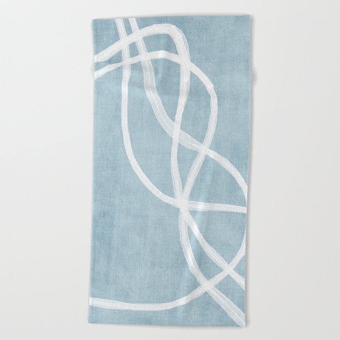 Minimalist White Line Art Light Blue Linen Digital Art Beach Towel