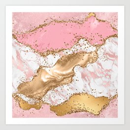 Pink And Gold Marble Ocean Waves Landscapes  Art Print