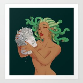Medusa with the head of her latest victim  Art Print