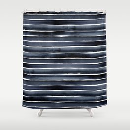 Navy Indigo Watercolor Stripe Shower Curtain