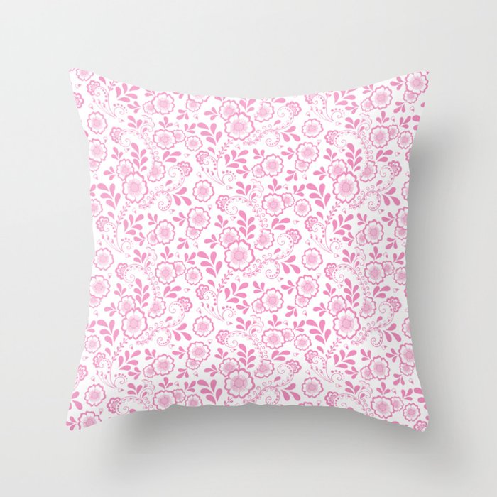 Pink Eastern Floral Pattern Throw Pillow