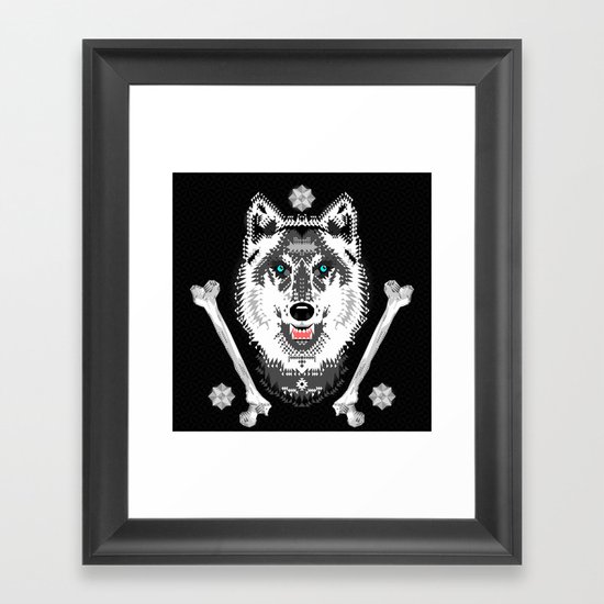 Silver Wolf Geometric Framed Art Print