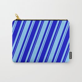 [ Thumbnail: Blue and Light Sky Blue Colored Lined/Striped Pattern Carry-All Pouch ]