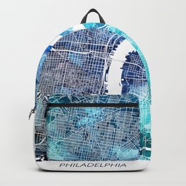 Philadelphia Pennsylvania Map Navy Blue Turquoise Watercolor Backpack