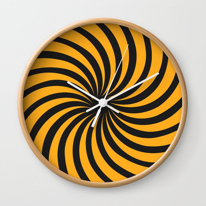 Black and Yellow Radial Sunbeams. Wall Clock