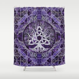 Tree of life with Triquetra Amethyst and silver Shower Curtain