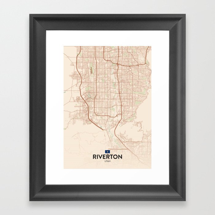 Riverton, Utah, United States - Vintage City Map Framed Art Print
