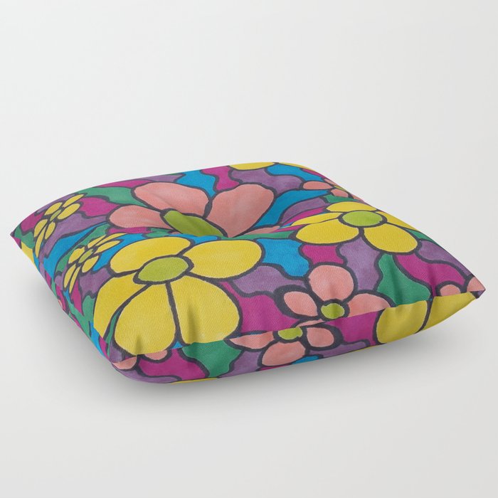 Colorful Retro Daisy Print  Floor Pillow