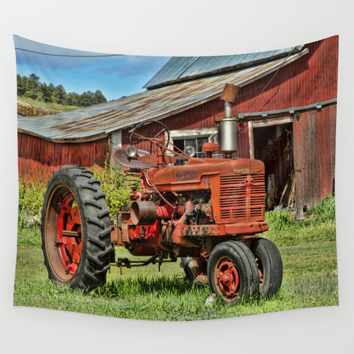 1952 Red Tractor Wall Tapestry