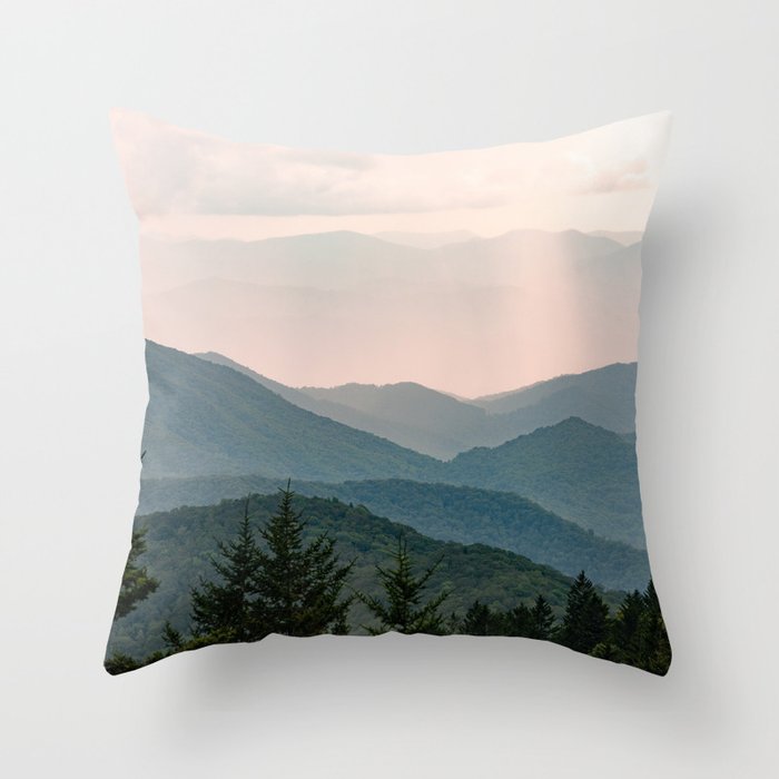 Smoky Mountain Pastel Sunset Throw Pillow