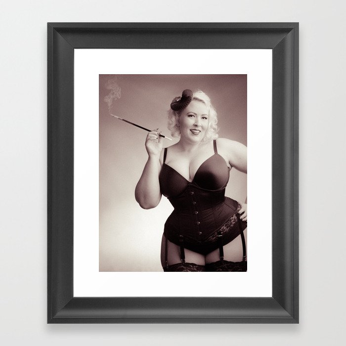 "Of Corset Darling" - The Playful Pinup - Vintage Corset Pinup Photo by Maxwell H. Johnson Framed Art Print