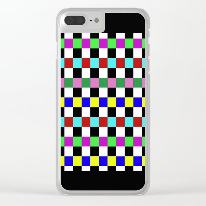 Retro 3 Abstract Multicoloured Bold Chekkered Checkered Pattern Clear Iphone Case