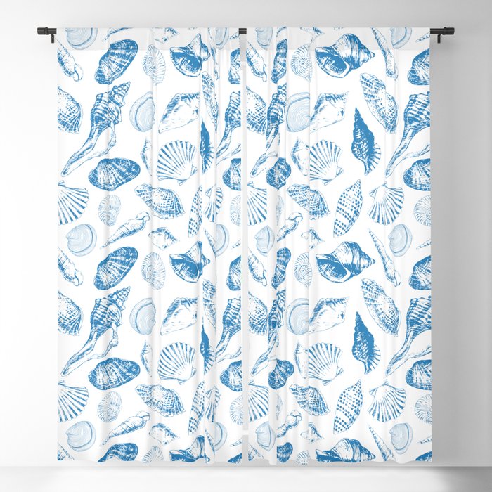 Tropical underwater creatures in blue and white Blackout Curtain