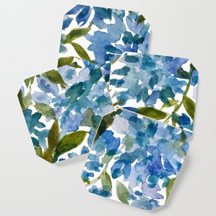 Blue Hortencia watercolor design Coaster