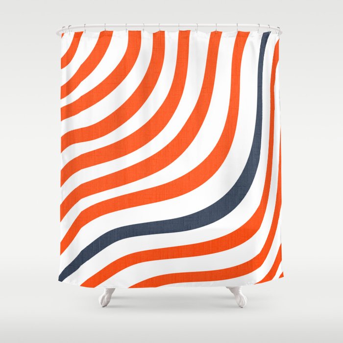 Red White and Blue Stripe Wave  Shower Curtain