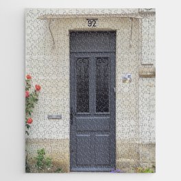 Mr Fouquet, Nr 92, France - Blue grey front door with roses - street photography - travel photography Jigsaw Puzzle