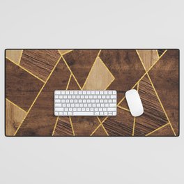 Three Wood Types Blocks Gold Stripes Desk Mat