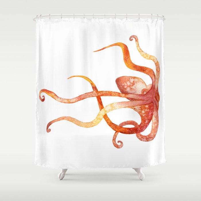 Watercolour Octopus - Red and Orange Shower Curtain
