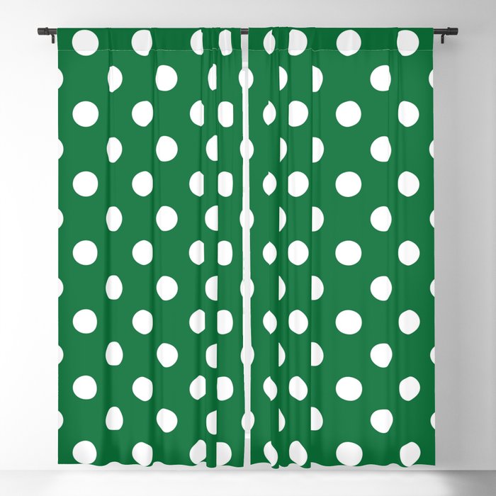 Polka Dots (White & Dark Green Pattern) Blackout Curtain