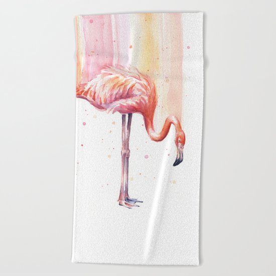 Pink Flamingo Watercolor Bird Animals Whimsical Animal Beach Towel