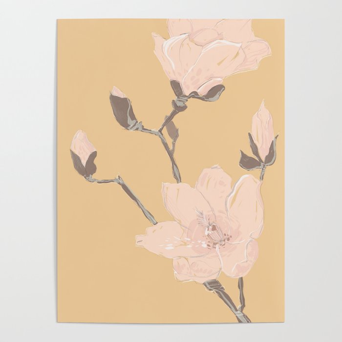 Magnolia flower Japanese minimalism style artwork in retro colors Poster