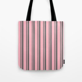 [ Thumbnail: Dim Gray & Light Pink Colored Stripes Pattern Tote Bag ]