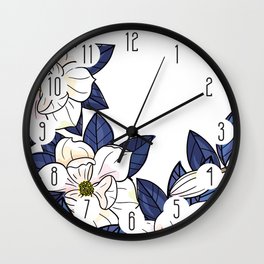 White Magnolia Garden - Dark Blue Edition Wall Clock