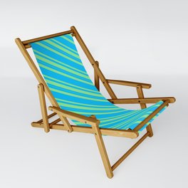 [ Thumbnail: Deep Sky Blue & Light Green Colored Lines/Stripes Pattern Sling Chair ]