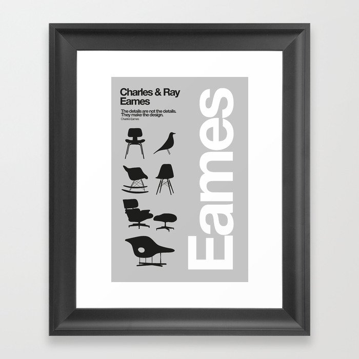 Eames Chairs and bird design, Modern Industrial design, Mid-Century design, Helvetica Minimalist Furniture Framed Art Print