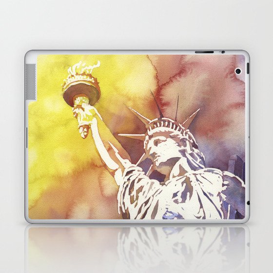 Statue of Liberty in New York Harbor at sunset- New York City, USA.  Watercolor painting Laptop & iPad Skin