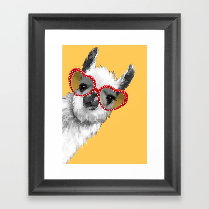 Fashion Hipster Llama with Glasses Framed Art Print