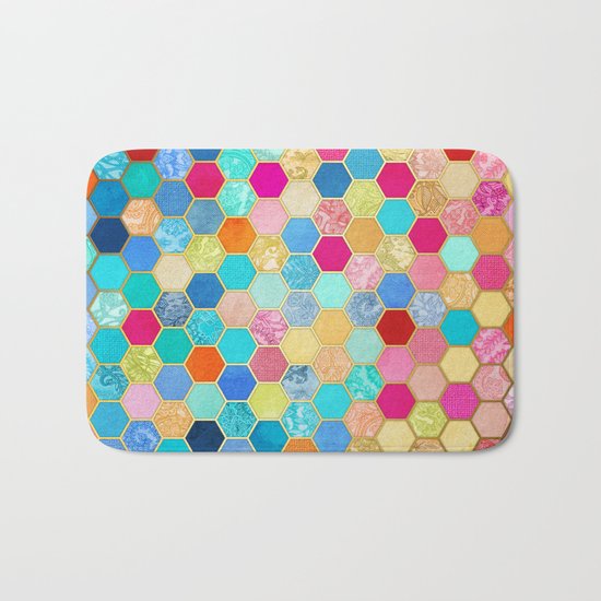 Patterned Honeycomb Patchwork in Jewel Colors Bath Mat