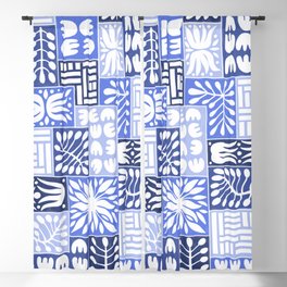 Stylized Floral Patchwork in Shades of Blue Blackout Curtain