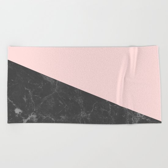 Marble Geometric Blush Pink Gray Black Beach Towel