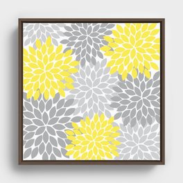 Yellow Gray Flower Burst Petals Floral Pattern Framed Canvas