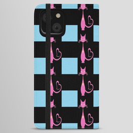 Blue And Black Buffalo Plaid,Valentines Pink Cat Pattern,Blue And Black Plaid , iPhone Wallet Case