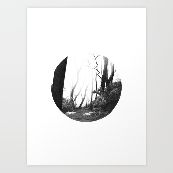Graphite Drawing Landscape With Fog Path And Trees Art Print By Saturnineway Society6