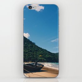 Brazil Photography - Wooden Boat At The Desolate Beach iPhone Skin